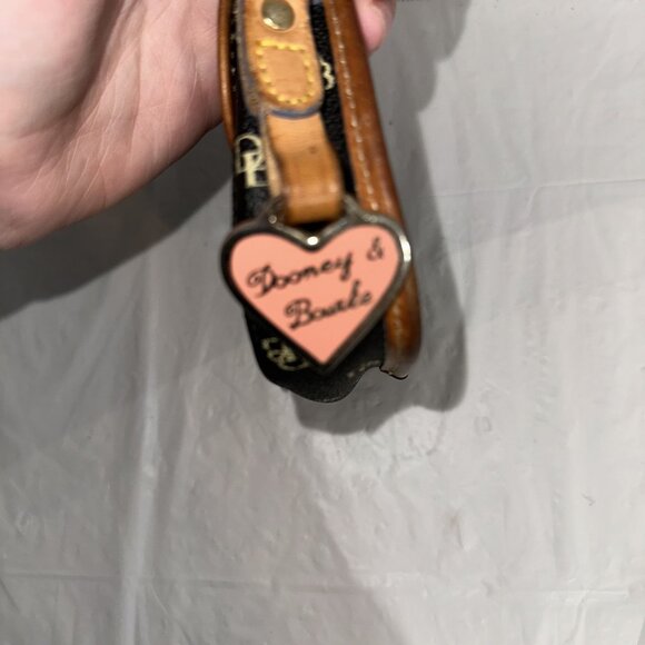 Dooney & Bourke Black & Tan Monogram Small Wristlet Purse Leather Strap - Picture 2 of 6